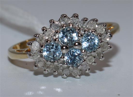 9ct gold and diamond  and aquamarine ring